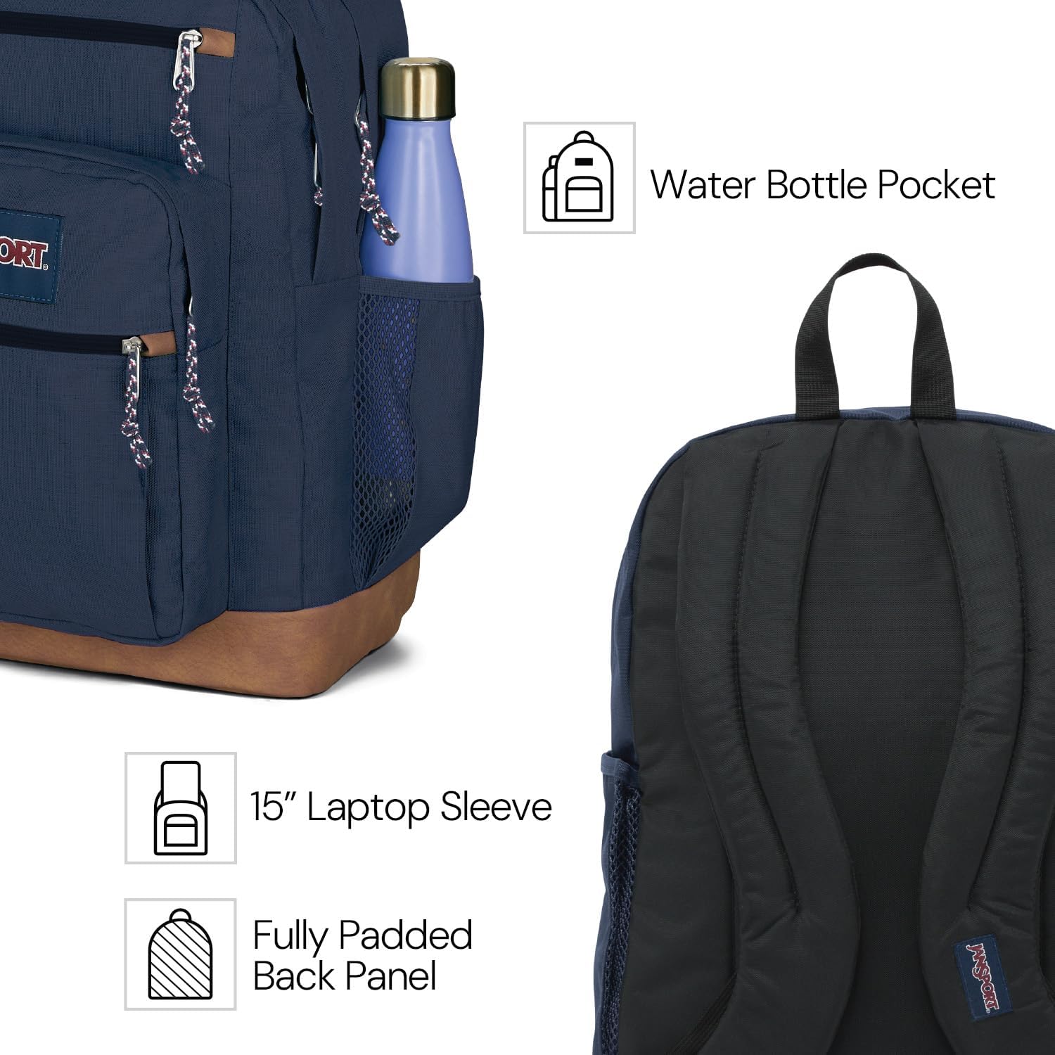 Jansport Cool Backpack, With 15-Inch Laptop Sleeve - Large Computer Bag Rucksack With 2 Compartments, Ergonomic Straps, Black