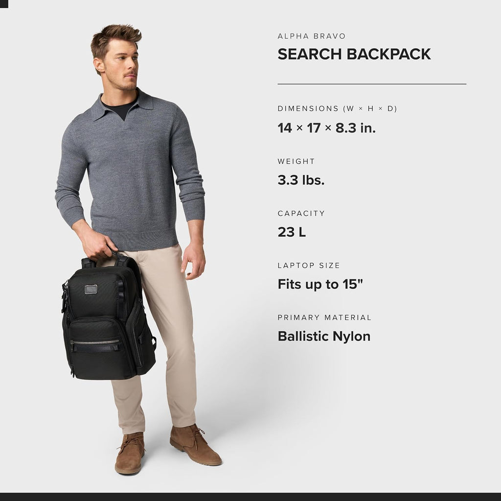 Tumi - Alpha Bravo Search Backpack - Laptop Backpack For Men & Women - Backpack For Work & Travel - 17.0" X 14.0" X 8.3"
