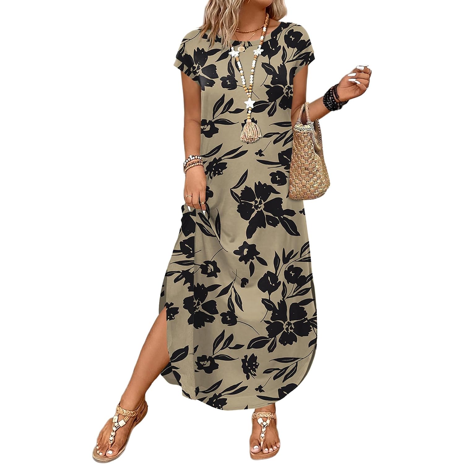 Wiholl Summer Dresses Cap Sleeve Crewneck Maxi Long Casual Dress With Pockets Beach Vacation Sundresses 2026 Trendy