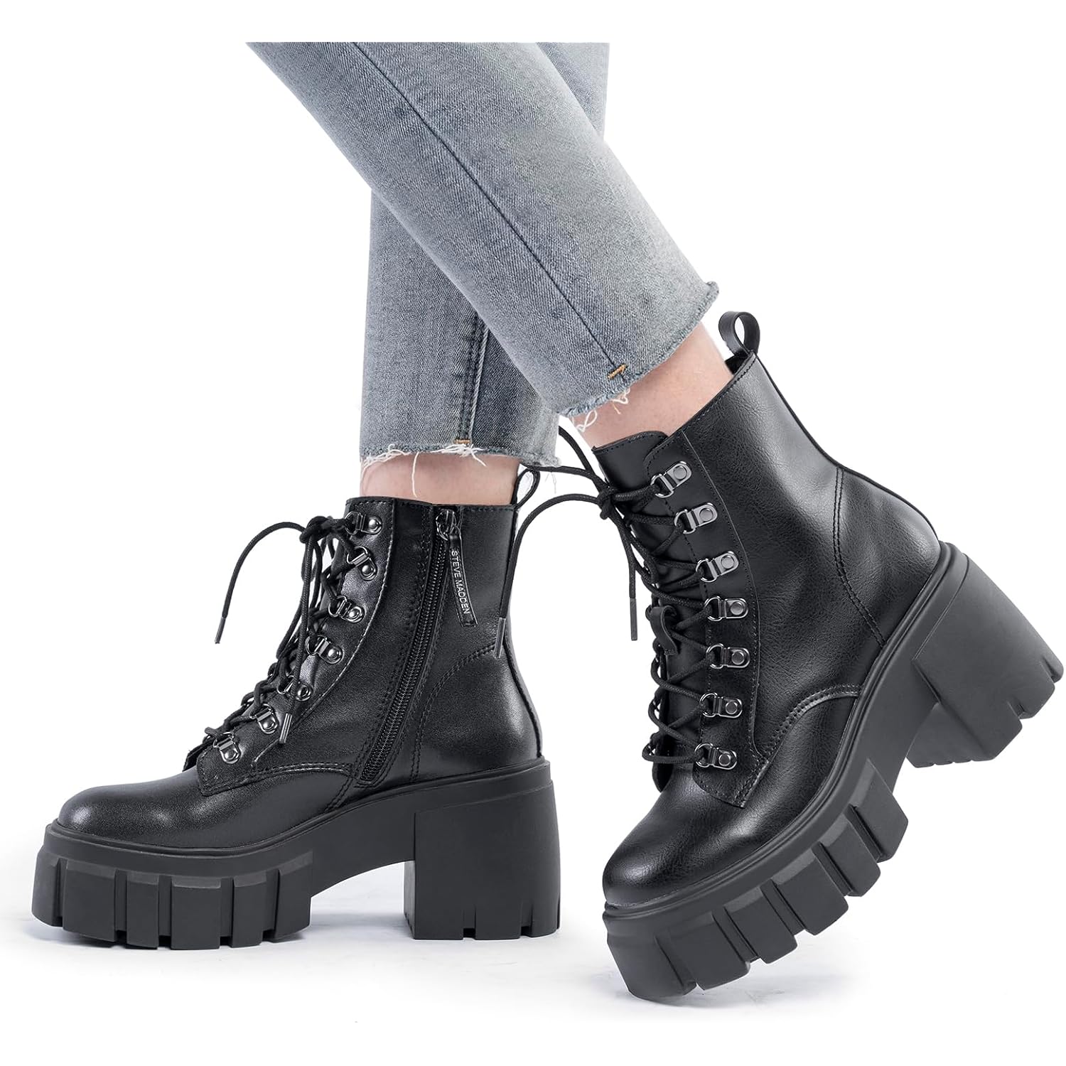 Fitory Women’S Combat Boots Lightweight Lace Up Side Zipper Ankle Botas High Heel Chunky Platform Lug Sole Booties 2026 Size 6-11
