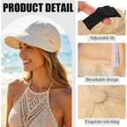 2 Pack Women Sun Hat UV Protection Hiking Fishing Hats Wide Brim Hat Adjustable Ponytail Packable Cap for Outdoor White, Khaki
