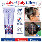 Red White and Blue Face Glitter,4th of July Star Hair Glitter for 2026 World Cup,4th of July Outfits for Women,Self-Adhesive Body Glitter for President's Day Veterans Day