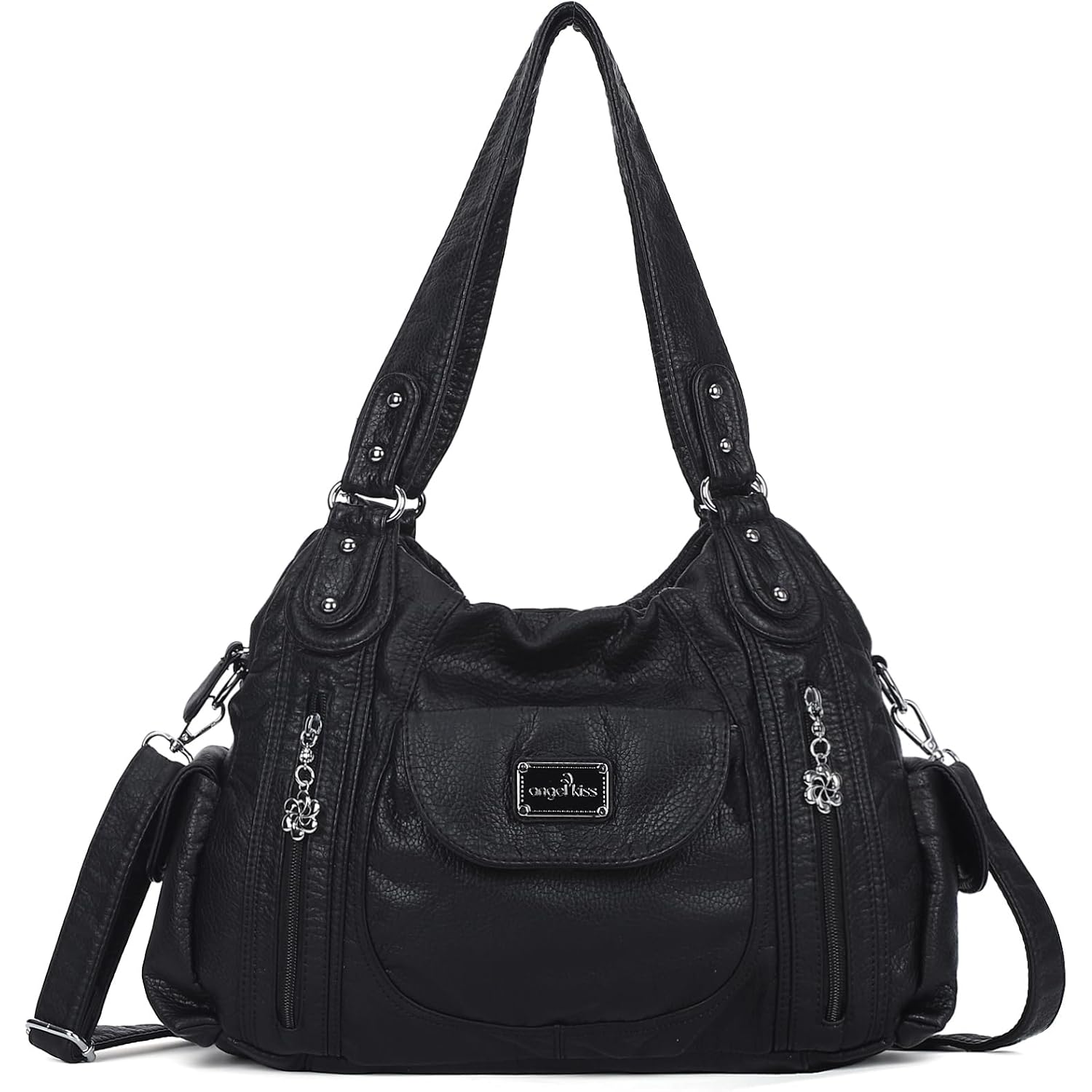 Angel Kiss Purses for Women, Large Shoulder Bag Hobo Tote Purse Mutipocket Faux Leather Satchel Hobo Purse