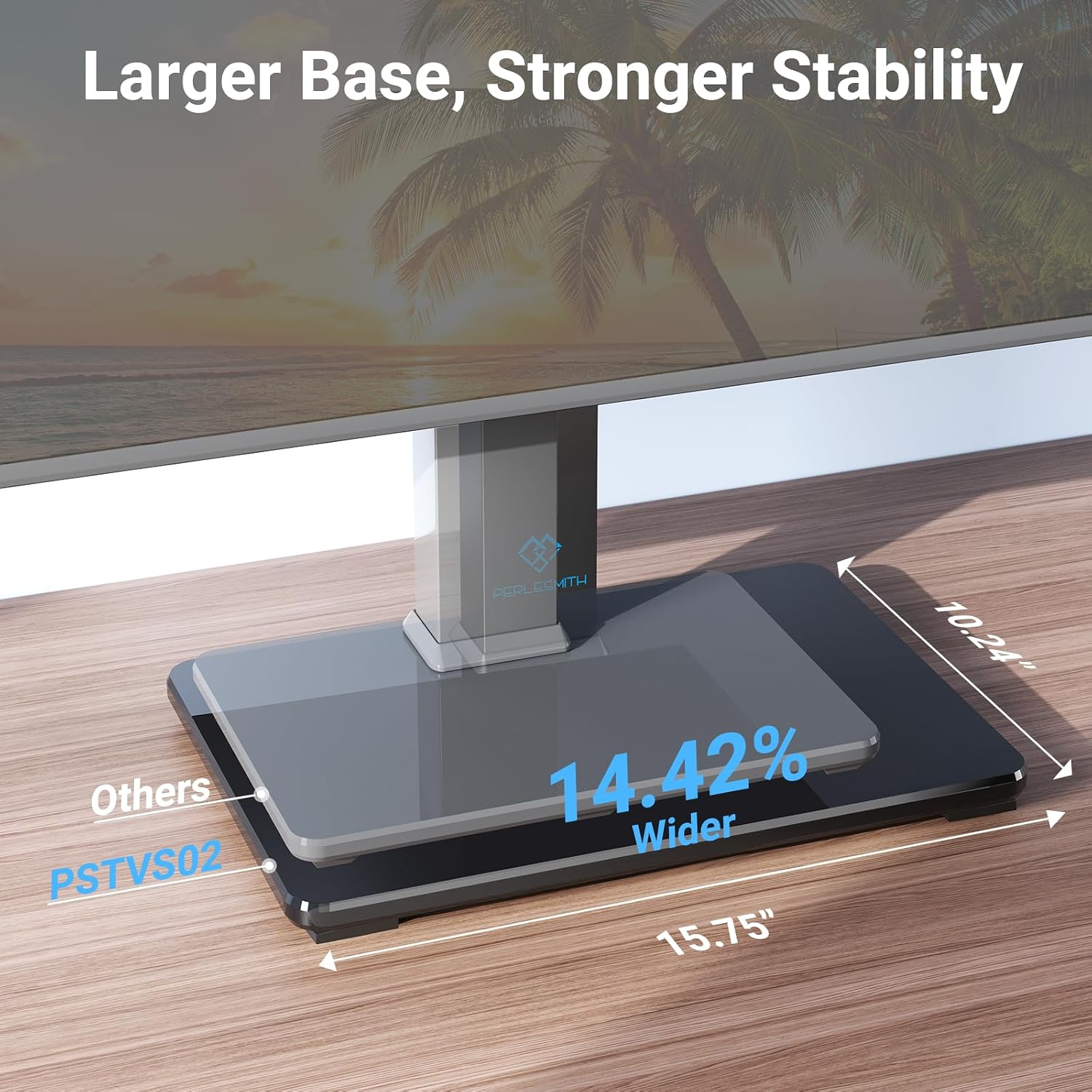 Perlesmith Universal Swivel Tv Stand For 32-75 Inch Tvs, Table Top Tv Stand Base Up To 99 Lbs, 4 Height Adjustable Universal Tv Legs With Tempered Glass Base, Max Vesa 600X400Mm, Pstvs02-N1