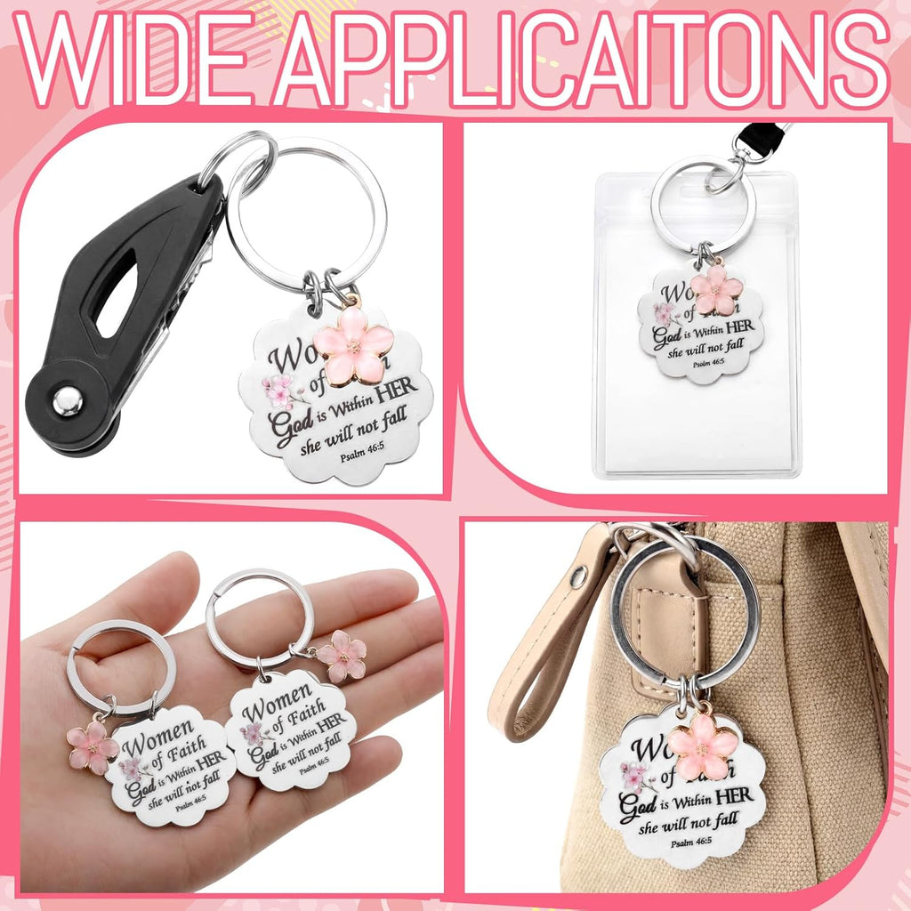 Cunno Christian Gifts Bulk Mother's Day Church Gifts Religious Keychain Bulk Scalloped with Enamel Sakura Woman of Faith