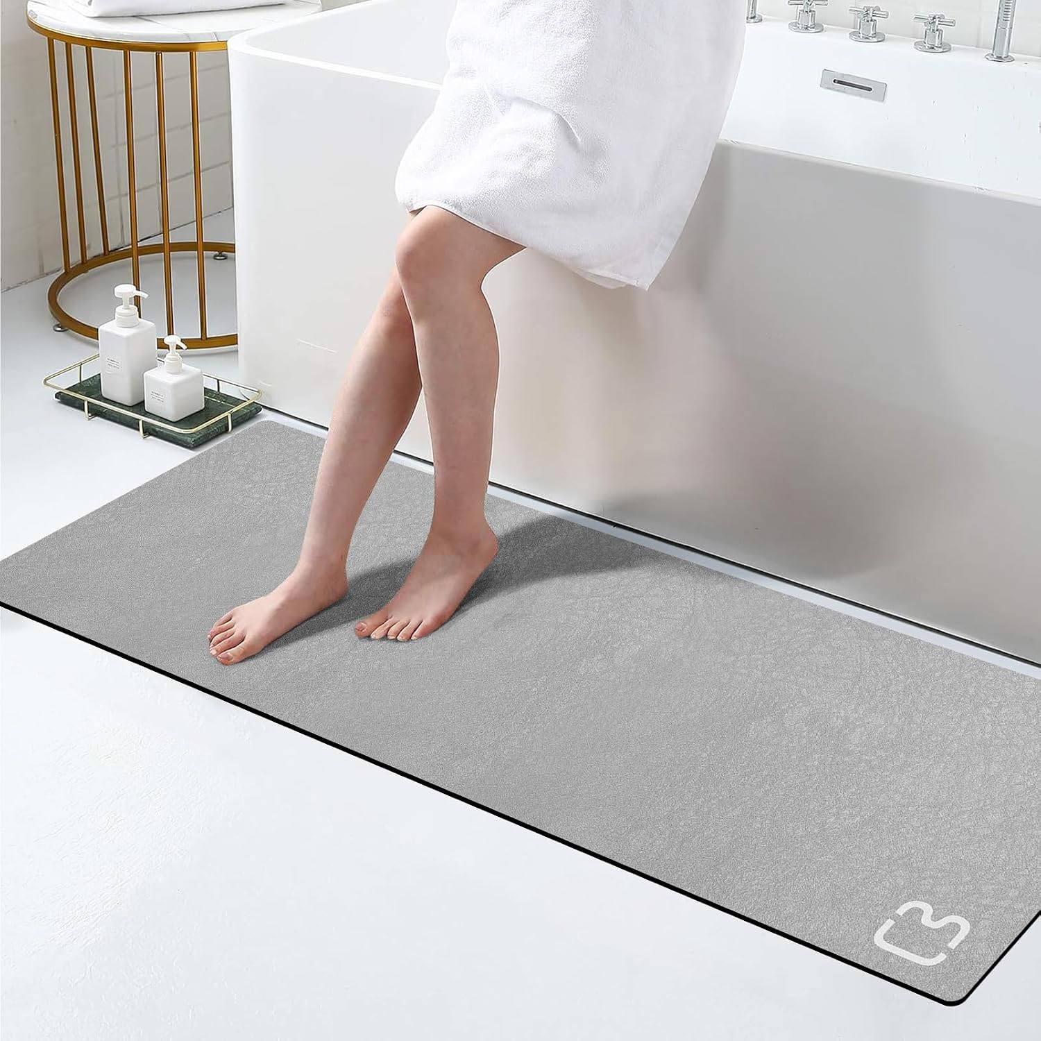 Bathroom Runner Mat Rugs Long Diatomite Stone Bath Mat Large Super Absorbent Diatomaceous Earth Bath Mat Non Slip Rubber Backed Fast Dry Shower Mat Thin Bathroom Rugs Floor Mat,15.7"X47.2",Grey