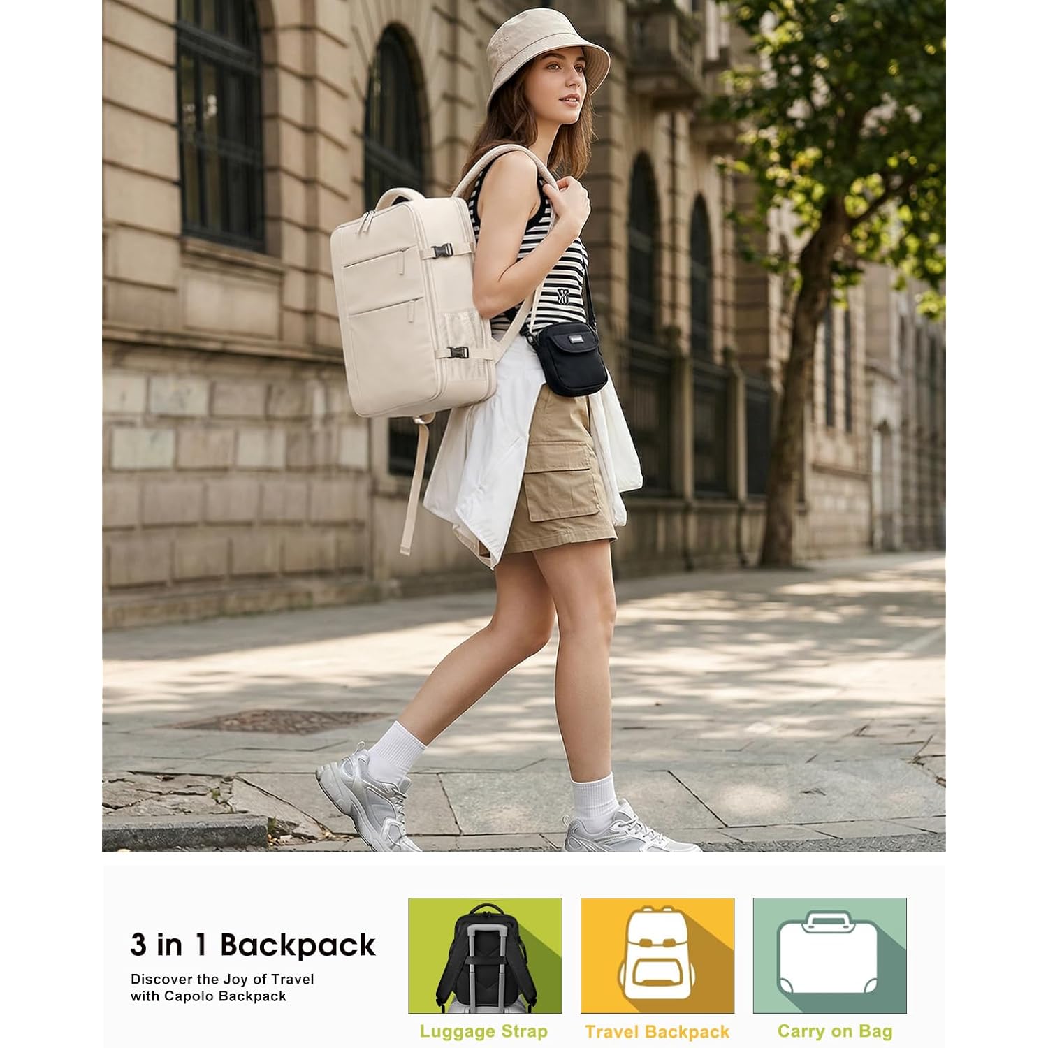 Travel Backpack For Women Men Waterproof Laptop Backpack Airlines Approved Carry On Backpack Bag Computer Bookbag For Business, Work, Traveling Fits 15.6 Inch Laptop(Beige)