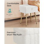 Songmics Vanity Stool Chair Faux Fur With Storage, Vanity Bench, Metal Legs, Adjustable Feet, For Living Room, Bedroom, Makeup Room, Cream White Ulom505Wz02