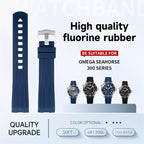 Topbd For Omega Seamaster New 300 Diving Watchbands Bracelets Pin Buckle 20Mm Curved End Quality Fluoro Rubber Watch Band Fkm Men'S Watch Bands
