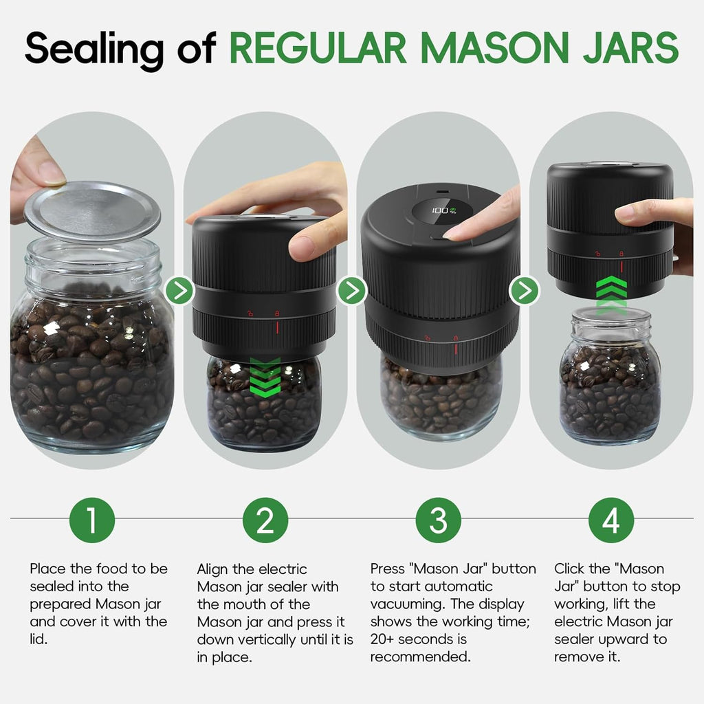 Mason Jar Vacuum Sealer Kit, Electric Sealer for Wide, Regular Mouth Mason Jars, Portable Vacuum Sealer for Jars, Birthday Gift for Her, Gifts for Mom, Grandma