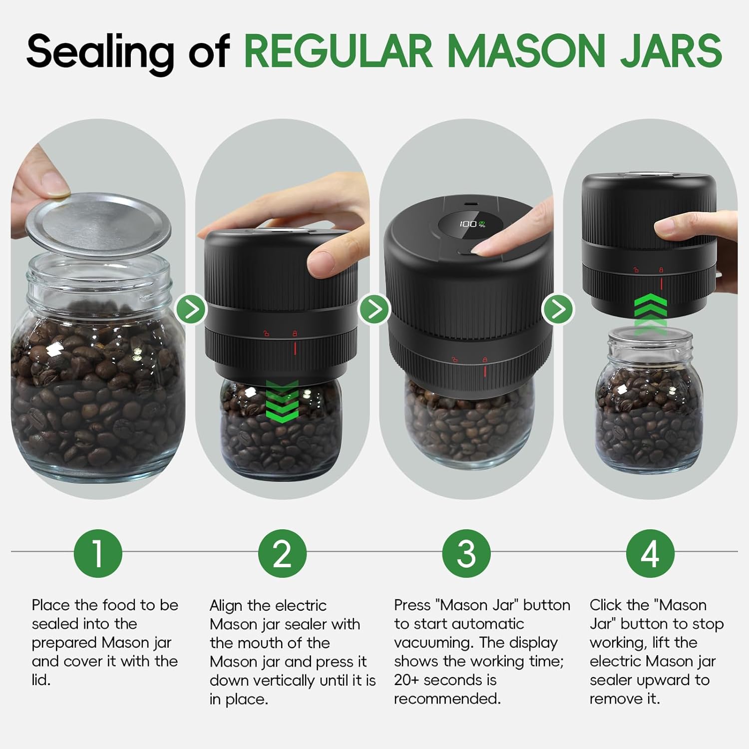 Mason Jar Vacuum Sealer Kit, Electric Sealer for Wide, Regular Mouth Mason Jars, Portable Vacuum Sealer for Jars, Birthday Gift for Her, Gifts for Mom, Grandma