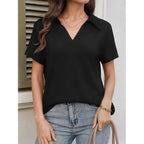 Short Sleeve Polo Shirts for Women Tennis Golf Shirt Business Casual Loose Collared V Neck Top Blouses