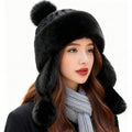 Women Faux Fur Trapper Hat Winter Warm Furry Russian Trooper Hat with Ear Flaps Windproof Ushanka Beanie Cap for Outdoor Ski