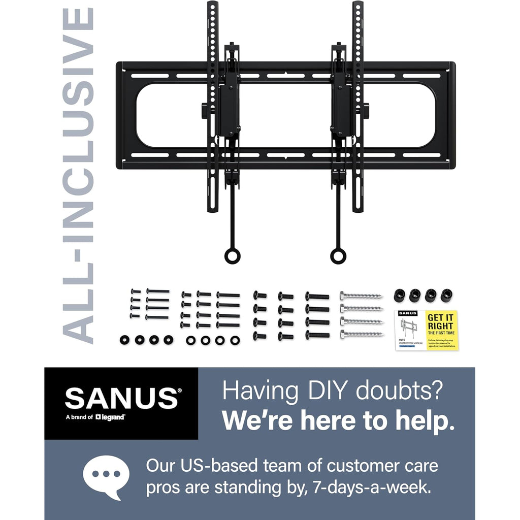 Sanus Tilting Tv Wall Mount For 46" - 90” Tvs Or 150Lbs - Premium Tilt Mount W/Universal Fit - Smooth 5.7" Extension Allows For Cable Management - Includes Hardware & Drill Template For Easy Install