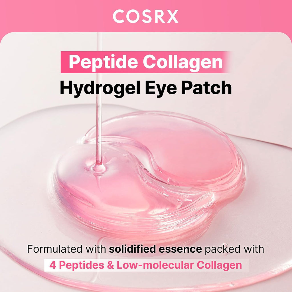 Cosrx Pink Peptides Collagen Hydrogel Eye Patch For Puffy Eyes, Cooling & Firming Under Eye Patches With 4-Peptide & Caffeine (60), Depuffing Gel Eye Mask, Korean Skin Care