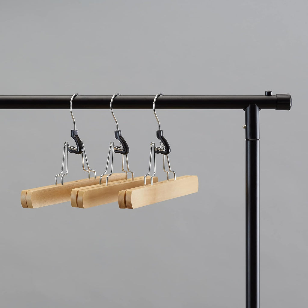 Amazon Basics Sturdy Wooden Pants Hangers For Closet Organization, Natural, 10-Pack