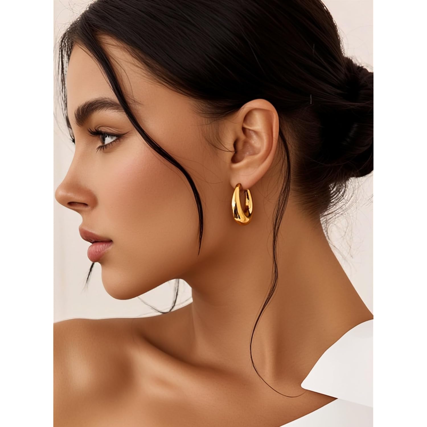 10 Pairs Chunky Gold Earrings for Women, Hypoallergenic Statement Hoops Earring for Multipack, Trendy Gold Chunky Hoop Earrings Jewelry for Gift
