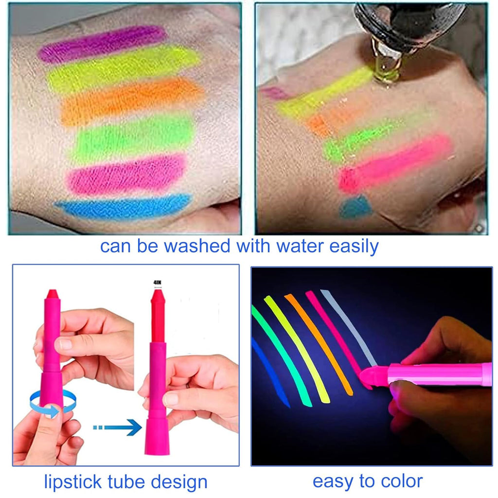12 Pieces Glow Blacklight Face & Body Paint Makeup, Glow in The Dark Face Painting Kit Neon Paint Sticks for Adult Halloween Glow Party
