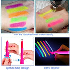 12 Pieces Glow Blacklight Face & Body Paint Makeup, Glow in The Dark Face Painting Kit Neon Paint Sticks for Adult Halloween Glow Party
