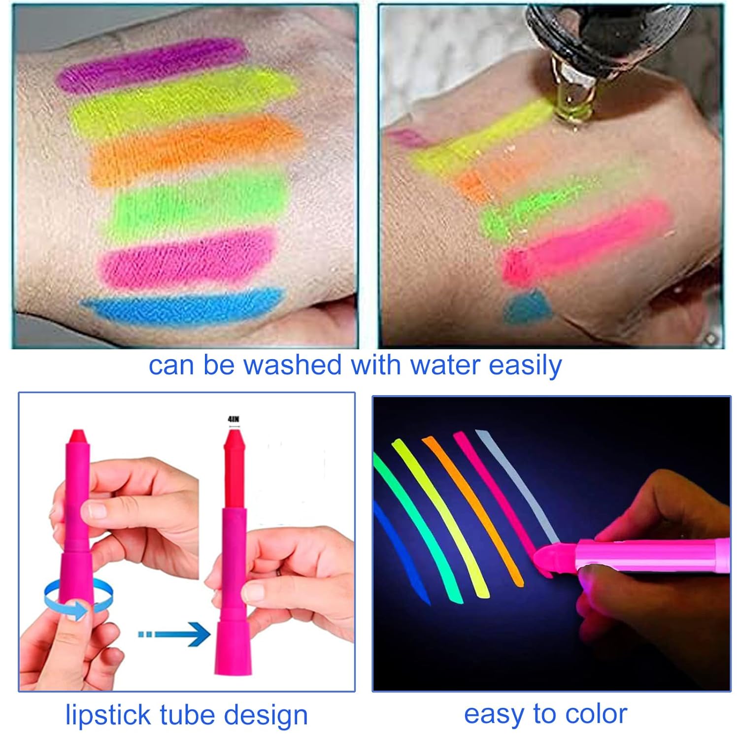 12 Pieces Glow Blacklight Face & Body Paint Makeup, Glow in The Dark Face Painting Kit Neon Paint Sticks for Adult Halloween Glow Party
