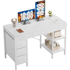 Sweetcrispy 47" Computer Desk With 6 Fabric Drawers, Home Office Gaming Desks With Storage Shelves For Bedroom, Writing Study Corner Living Room Work Table White