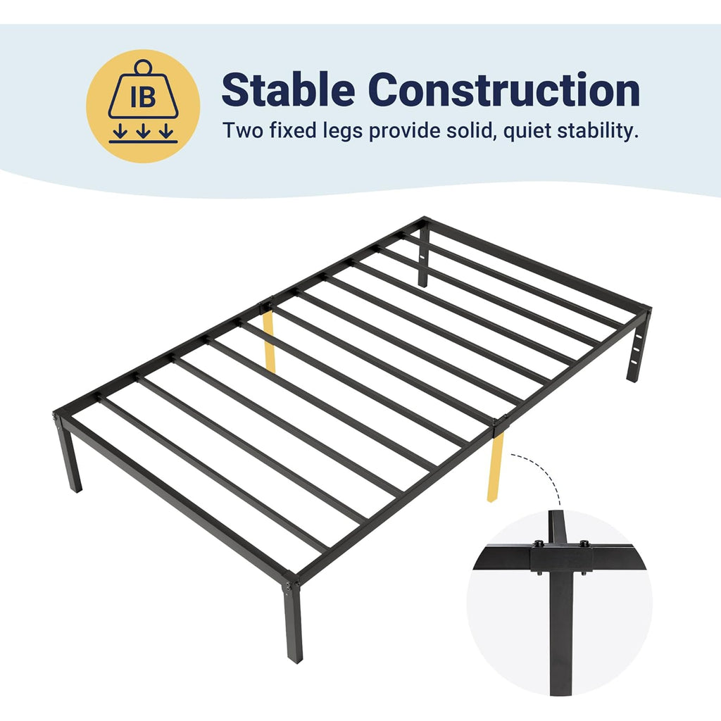 Allewie Twin Bed Frame, 14 inch Metal Platform Beds with Storage Space, No Box Spring Needed and Easy Assembly, Black