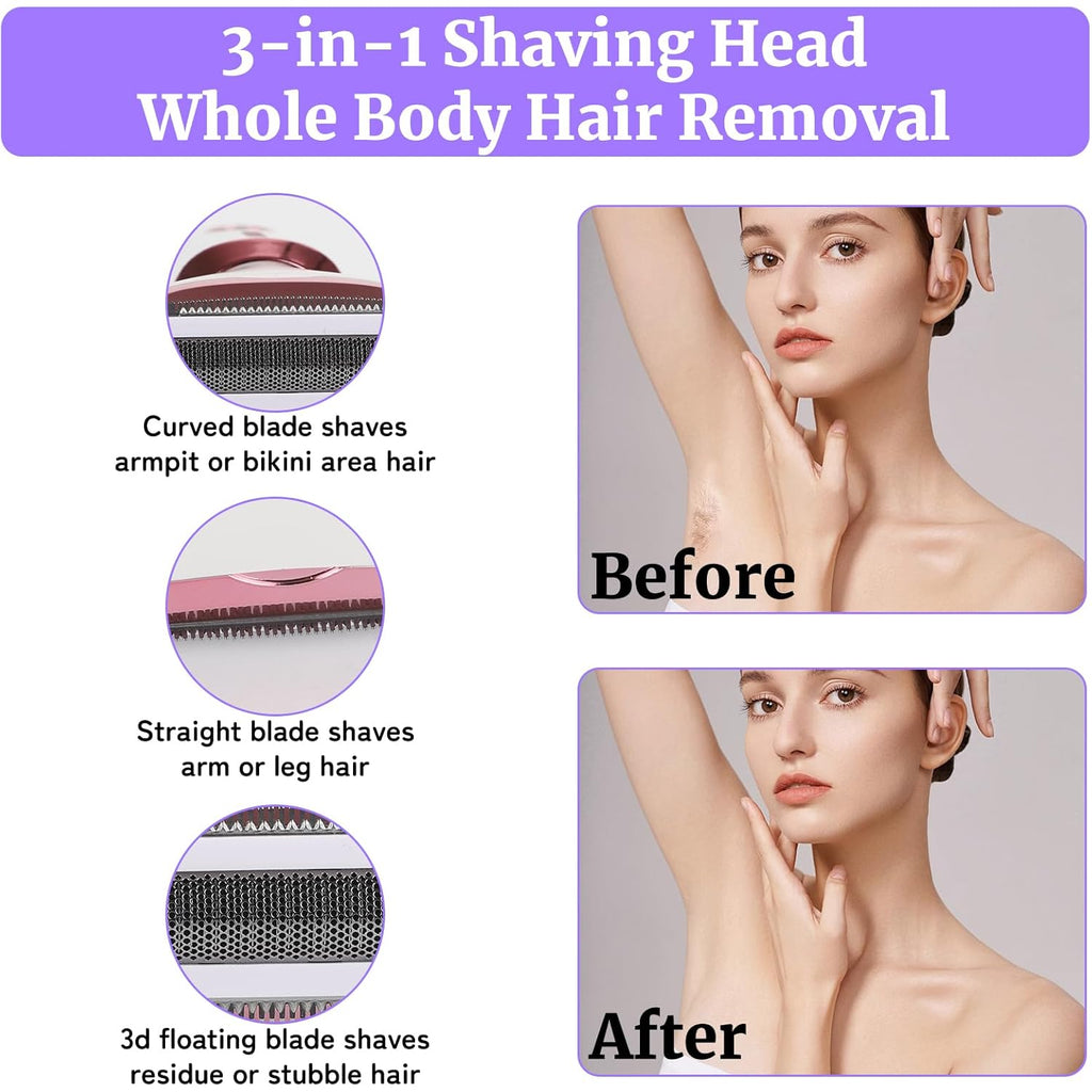 Wet & Dry Electric Razor for Women Men,4 in 1 Rechargeable Led Display Electric Shaver and Facial Hair Remover,Painless Ladies Body Razors for Nose Face Body Leg Bikini Arm Hair (White)