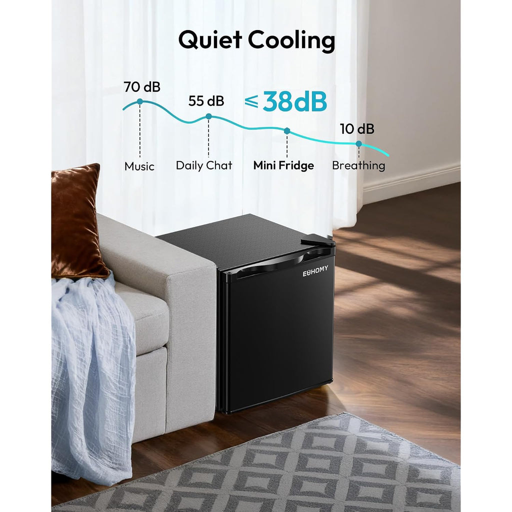 Euhomy 1.7 Cu.Ft Mini Fridge, Reversible Single Door Compact Refrigerator, Adjustable Thermostat, Energy Saving, Mini Fridge For Bedroom, Office, Dorm, Black