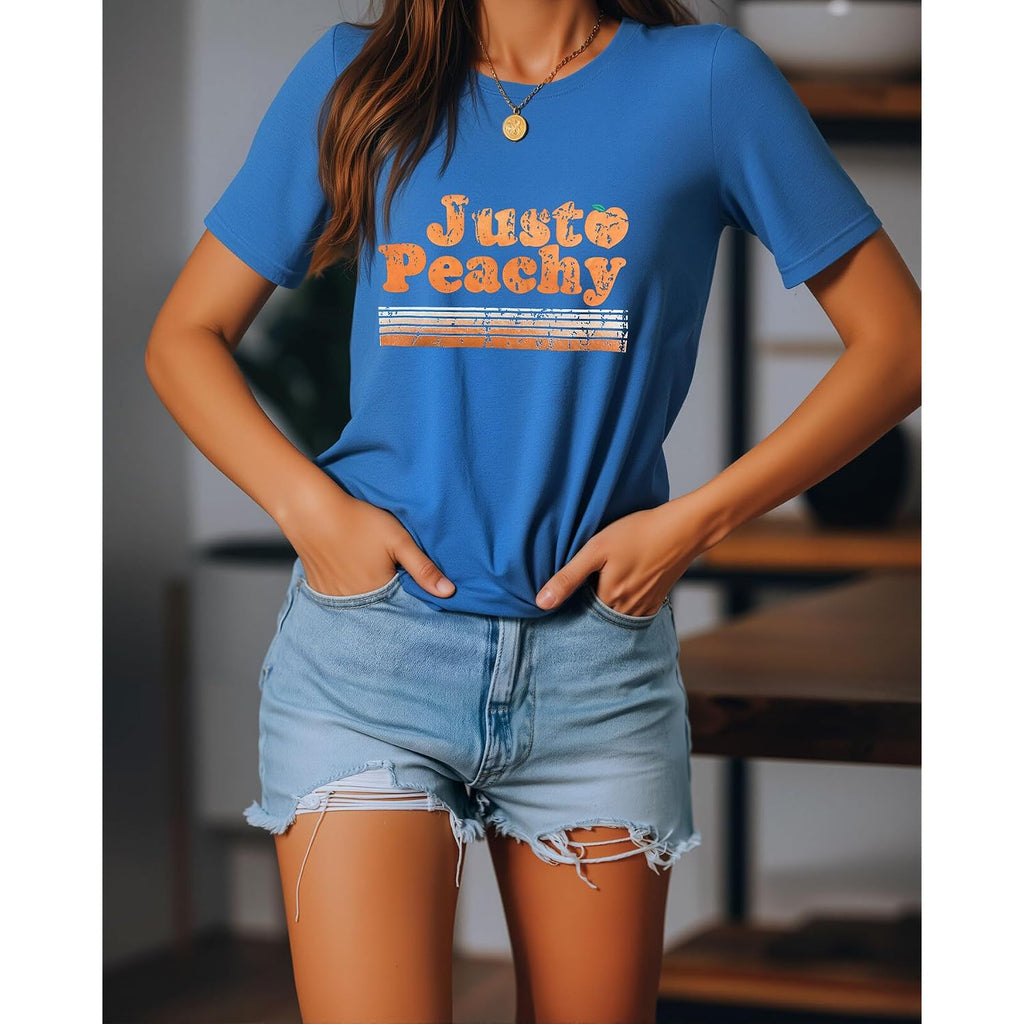 IRISGOD Womens Graphic Tees Casual Summer Short Sleeve Vintage T Shirts Tops 169 Peachy (Navy)