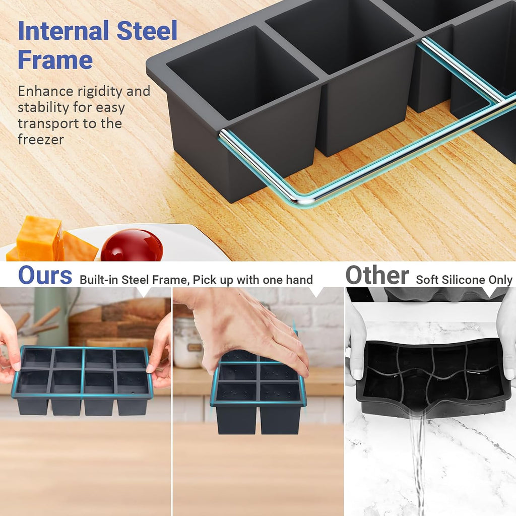 Large Ice Cube Trays For Whiskey: Ggow Big Silicone Ice Cube Trays 2Inch - Huge Square Ice Cubed Tray For Whisky And Cocktail