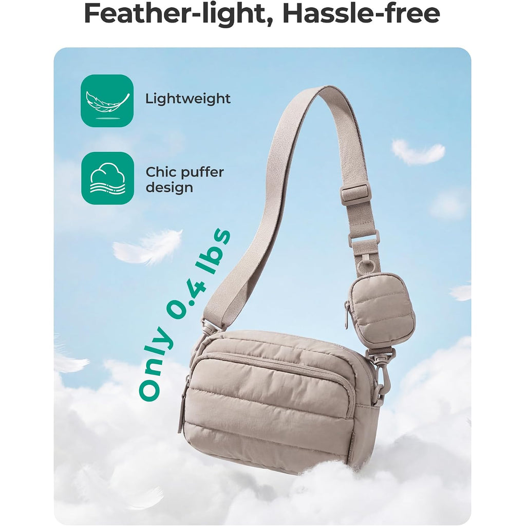 Bagsmart 2-Pc Set Small Crossbody Bags For Women Puffer Shoulder Hobo Purse | Small Hobo Bag With Detachable Cute Earbuds Pouch, Water-Resistant Quilted Nylon Fabric, Daily Casual Travel Work Errands