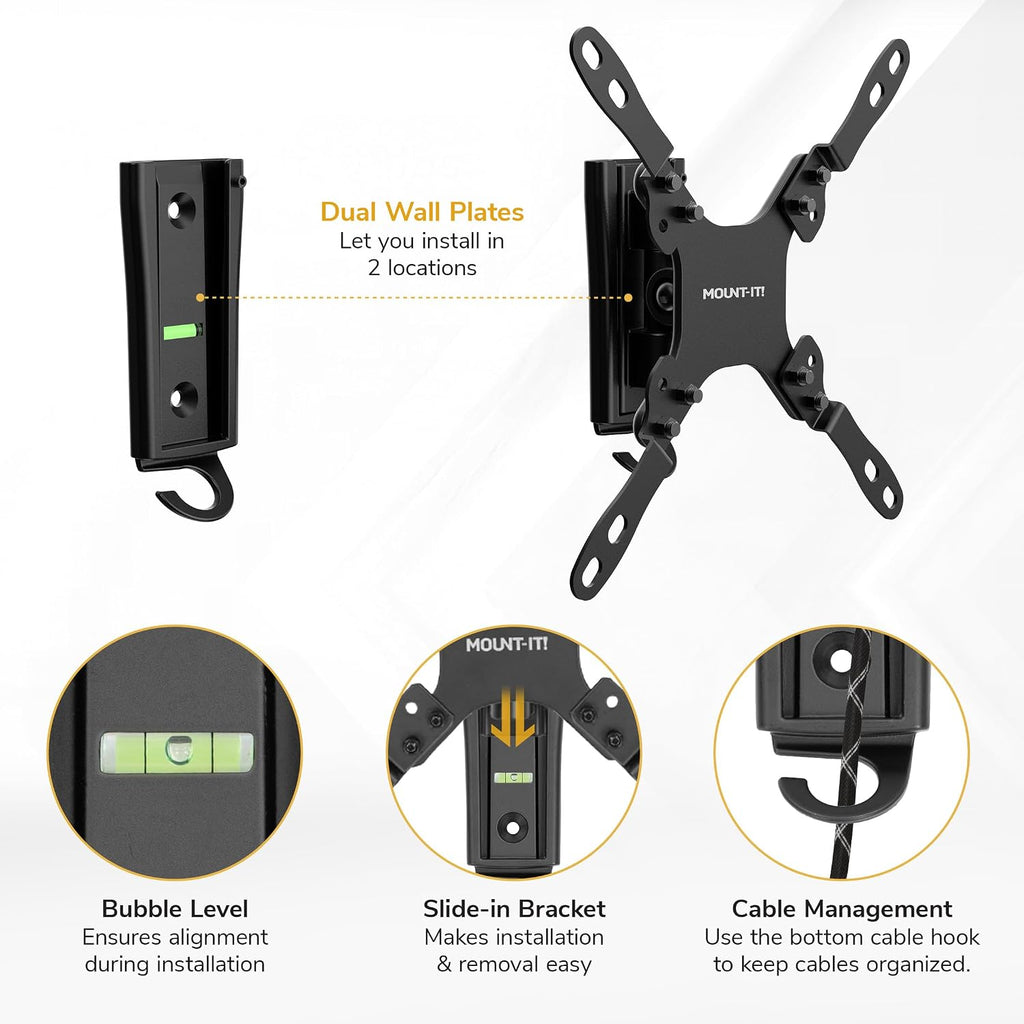 Mount-It! Rv Tv Wall Mount - Dual Wall Plates - Move Tv Between Indoor And Outdoor - Quick-Release Full Motion - Marine-Grade Rustproof Aluminum - 19–43" Tvs - Vesa 75X75–200X200-33 Lbs - ±30° Tilt