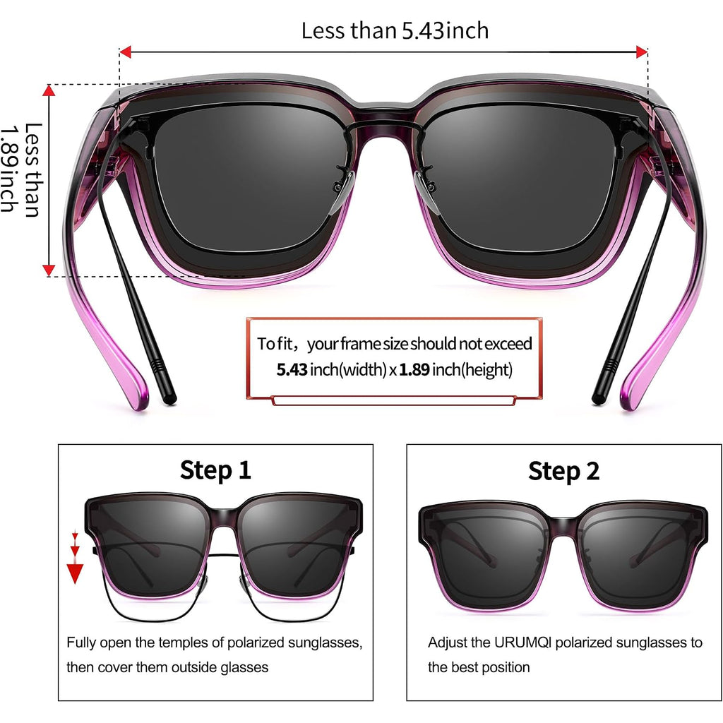 Polarized Sunglasses Fit Over Glasses for Women, UV400 Protection Trendy Square Womens Mens Shades Sun Glasses A04 Gradient Purple Frame/Grey Lens