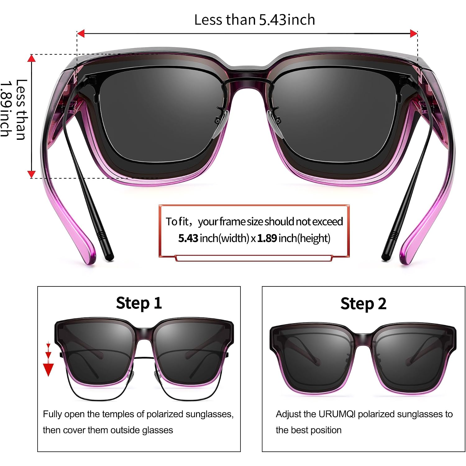 Polarized Sunglasses Fit Over Glasses for Women, UV400 Protection Trendy Square Womens Mens Shades Sun Glasses A04 Gradient Purple Frame/Grey Lens