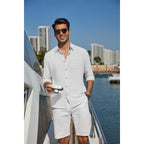 Coofandy Men'S Long Sleeve Button Down Shirt Casual Untucked Shirts Summer Beach Wedding Linen Textured Shirts