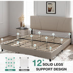 Novilla King Size Bed Frame With Adjustable Headboard Platform King Bed Frame Linen Fabric Upholstered Headboard, No Box Spring Needed, Noise-Free, Wooden Slats Support, Easy Assembly, Beige