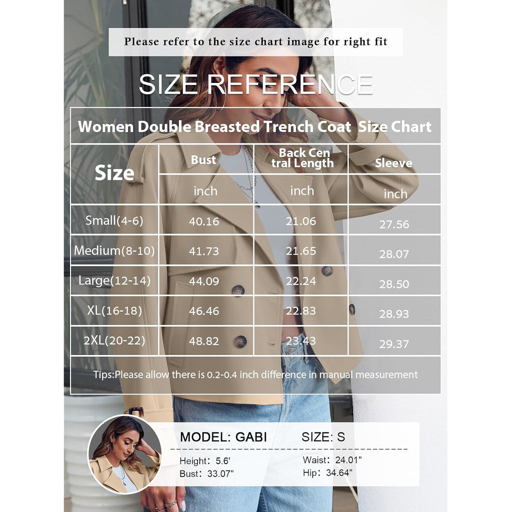 Saodimallsu Women Crop Double Breasted Trench Coat Raglan Sleeve Work Office Cropped Jacket With Pockets