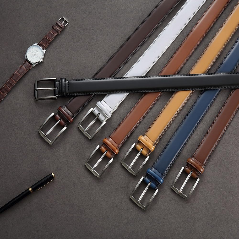 Mens Dress Belt - Genuine Leather Dress Belts For Men,Casual Suit Jeans Belt-Single Prong Buckle Black Belt