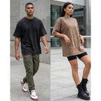 Men'S Oversized T-Shirts Heavyweight Cotton, Unisex Vintage Acid Wash Drop Shoulder Baggy Fit Tee Tops