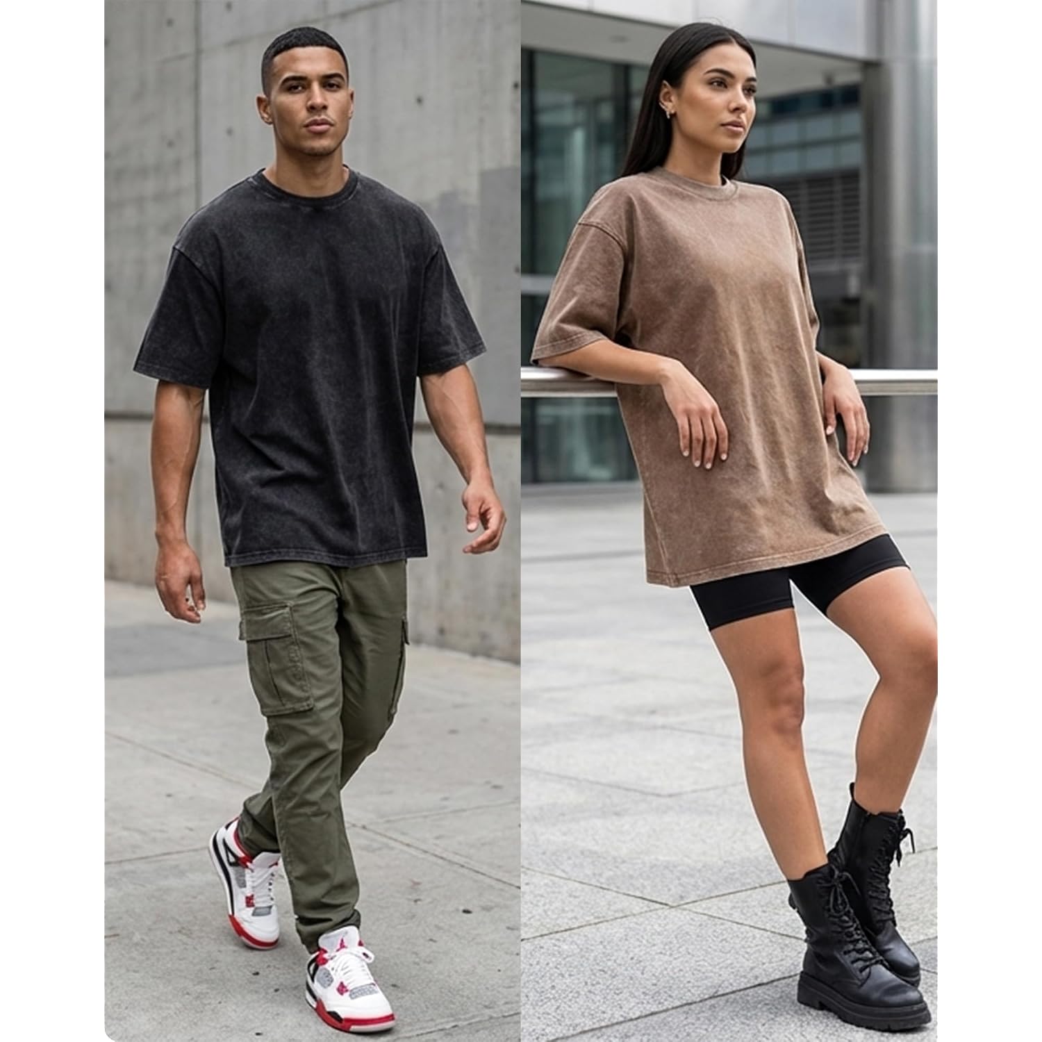 Men'S Oversized T-Shirts Heavyweight Cotton, Unisex Vintage Acid Wash Drop Shoulder Baggy Fit Tee Tops