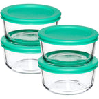 Anchor Hocking 2 Cup Glass Storage Containers With Lids, Set Of 4 Glass Food Storage Containers With Mint Snugfit Lids