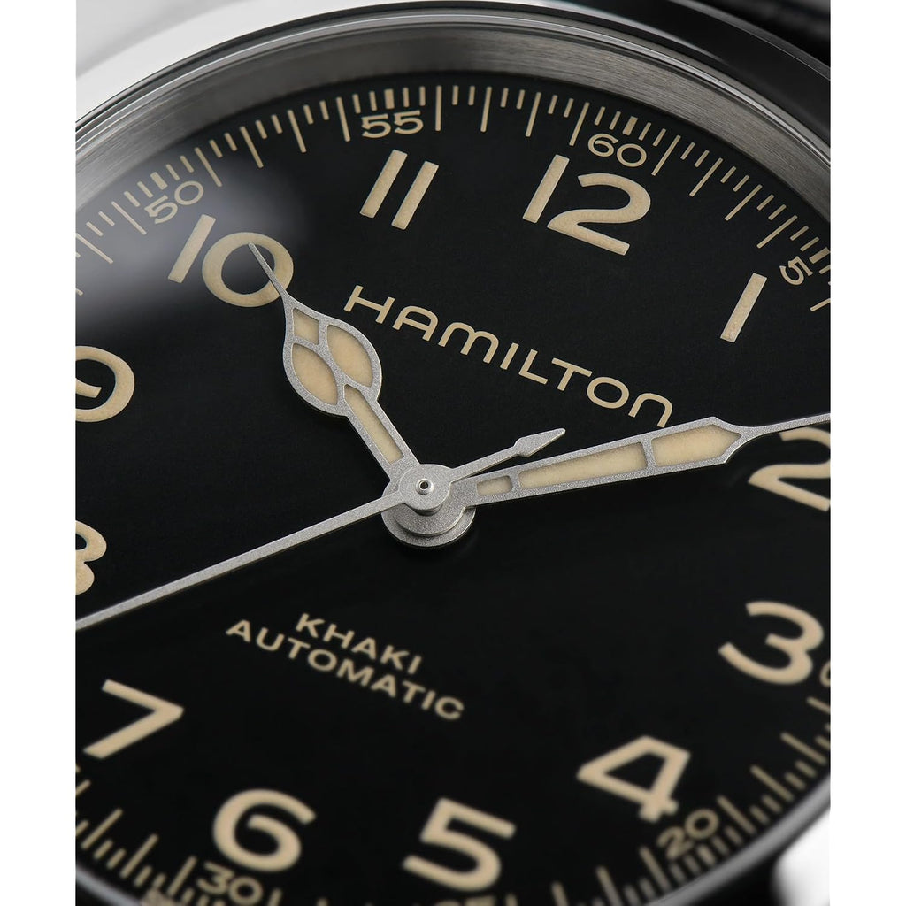 Hamilton Khaki Field Murph Automatic Men'S Watch, 38Mm Stainless Steel Case, Swiss Made, Black Dial Analog Wrist Watch For Men, 100M Waterproof, Sapphire Crystal, 3-Hand Movement, Cow Leather Strap