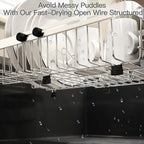 MAJALiS Dish Drying Rack Over The Sink, Expandable Stainless Steel Dish Drainer for Small Kitchen Counter Space Saving, RV Compact Plate Strainer In Silver Metal with Hanging Adjustable Utensil Holder
