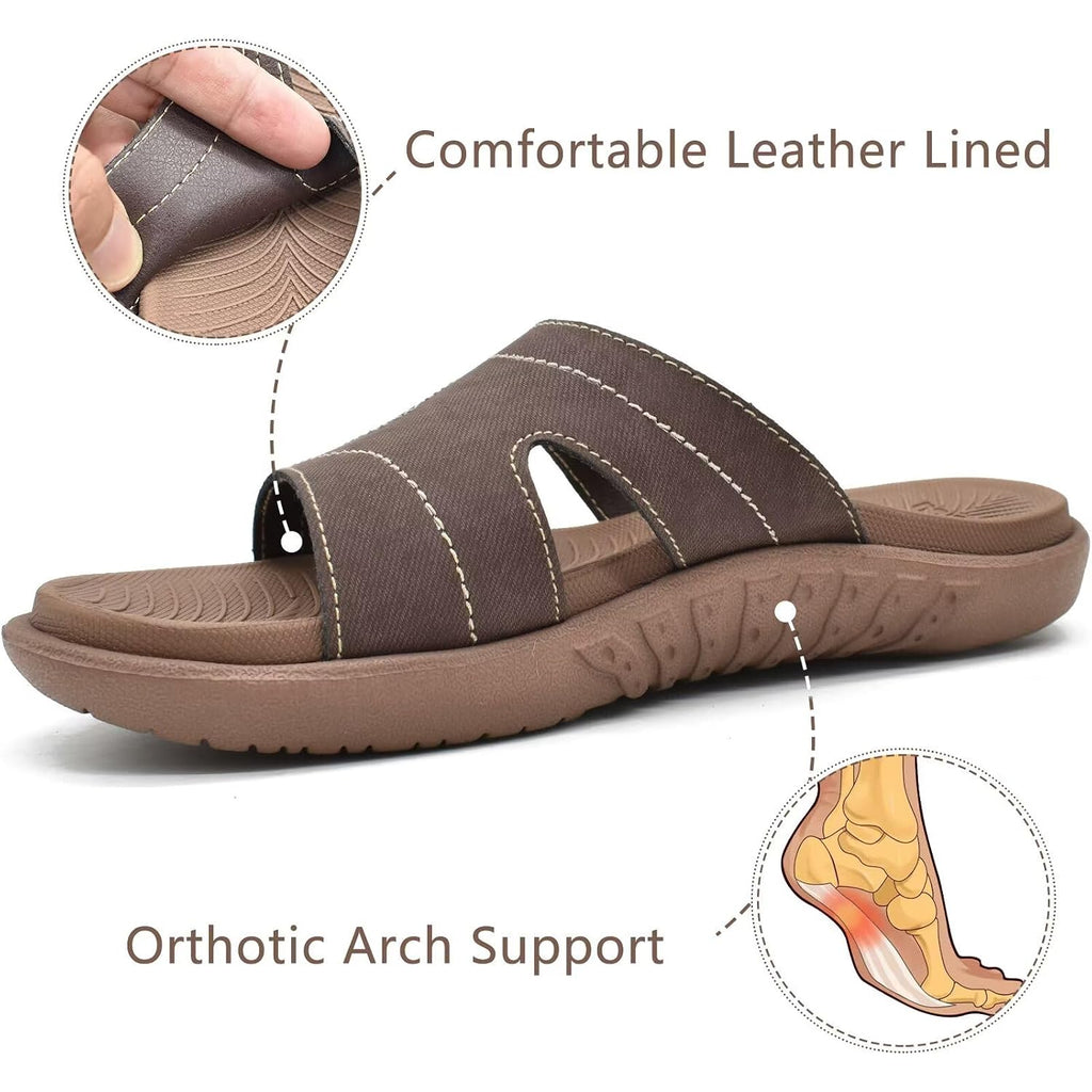 Kuailu Womens Fashion Orthotic Slides Ladies Athletic Yoga Mat Memory Foam Walking Sandals Thick Cushion Recovery Summer Beach Slippers Comfortable Plantar Fasciitis Arch Support