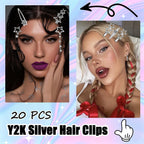 20Pcs Star Hair Clips Y2K Silver Hair Clips 14 Shapes Y2K Hair Accessories Metal Non-Slip Snap Barrettes For Girls 2000S Punk Kawaii Butterfly Charm Hair Clips For Women(Silver B)