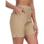 Women's Cotton Bermuda Cargo Shorts 5" Casual Summer Elastic Waist Trouser Shorts with Pockets
