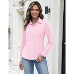 Button Down Shirts for Women Long Sleeve Stretch Dress Shirts Wrinkle-Free Work Blouses Slim Fit Office Tops