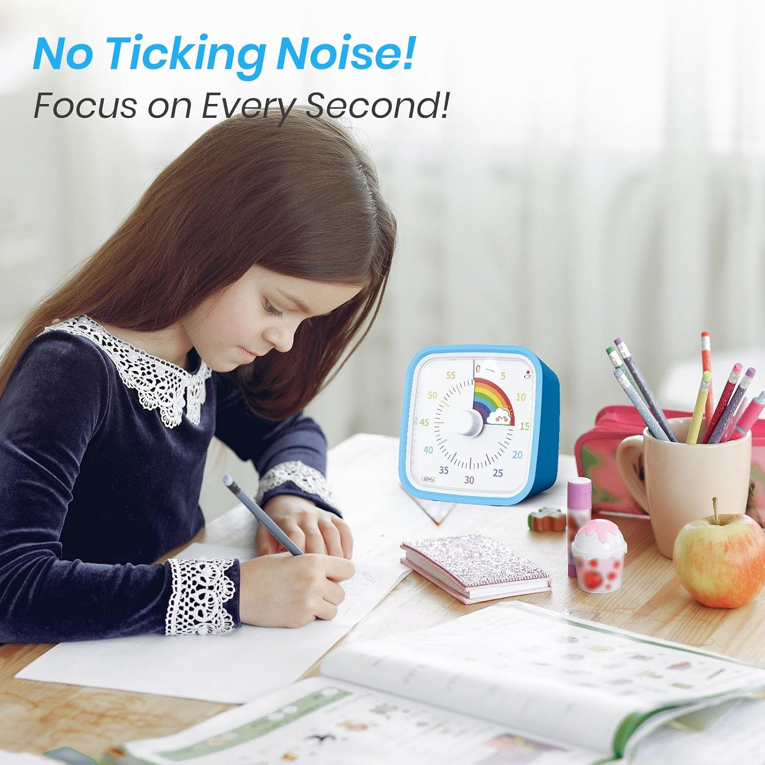 Rainbow Visual Timer, 60-Min Countdown Timer For Kids, Blue | Protective Case, Silent Time Management Tool, Mute And Ringing Alarm Available, Low Power Reminder, For Study, Game, Work Etc
