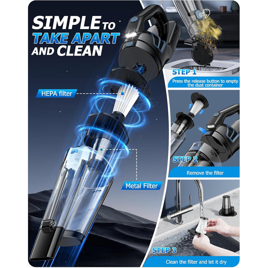 Bqypower Handheld Vacuum Cordless Rechargeable, Hand Held Car Vacuum