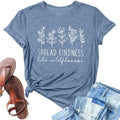 Spread Kindness Like Flower T-Shirt for Women Cute Flower Graphic Shirt Casual Positive Inspirational Short Sleeve Tee Top Ink Blue